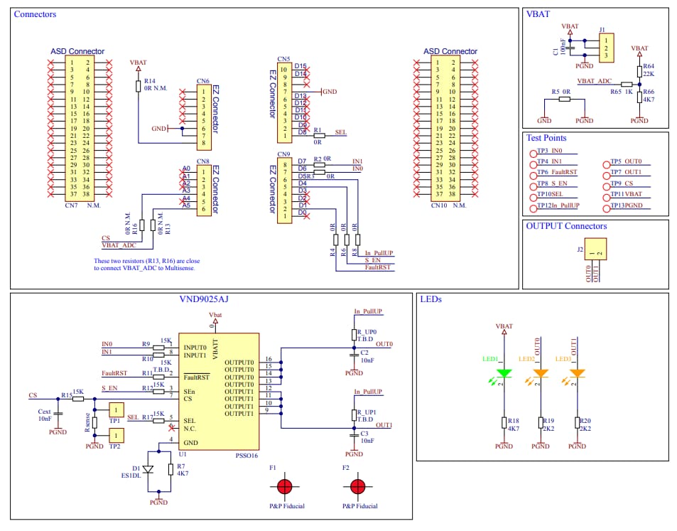 回路図 - STMicroelectronics EV-VND9025AJ 評価ボード